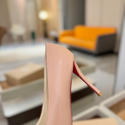 CHRISTIAN LOUBOUTIN 26S POINTED-TOE PUMPS 105 MM IN BEIGE NUDE CALFSKIN