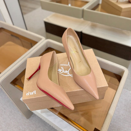 CHRISTIAN LOUBOUTIN 26S POINTED-TOE PUMPS 105 MM IN BEIGE NUDE CALFSKIN