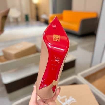 CHRISTIAN LOUBOUTIN 26S POINTED-TOE PUMPS 105 MM IN BEIGE NUDE CALFSKIN