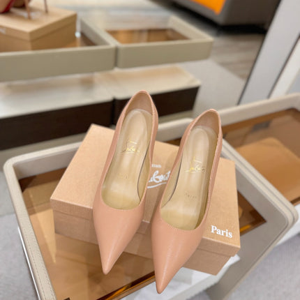 CHRISTIAN LOUBOUTIN 26S POINTED-TOE PUMPS 105 MM IN BEIGE NUDE CALFSKIN
