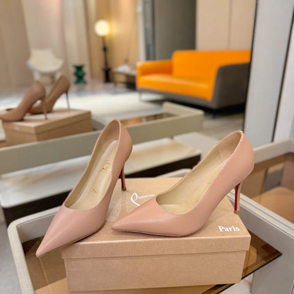 CHRISTIAN LOUBOUTIN 26S POINTED-TOE PUMPS 105 MM IN BEIGE NUDE CALFSKIN