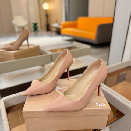 CHRISTIAN LOUBOUTIN 26S POINTED-TOE PUMPS 105 MM IN BEIGE NUDE CALFSKIN