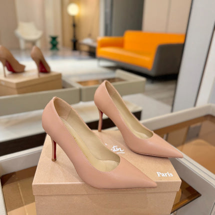 CHRISTIAN LOUBOUTIN 26S POINTED-TOE PUMPS 105 MM IN BEIGE NUDE CALFSKIN