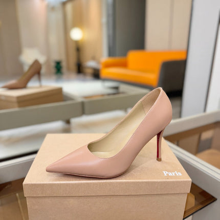 CHRISTIAN LOUBOUTIN 26S POINTED-TOE PUMPS 105 MM IN BEIGE NUDE CALFSKIN