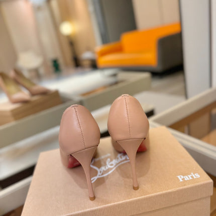 CHRISTIAN LOUBOUTIN 26S POINTED-TOE PUMPS 105 MM IN BEIGE NUDE CALFSKIN
