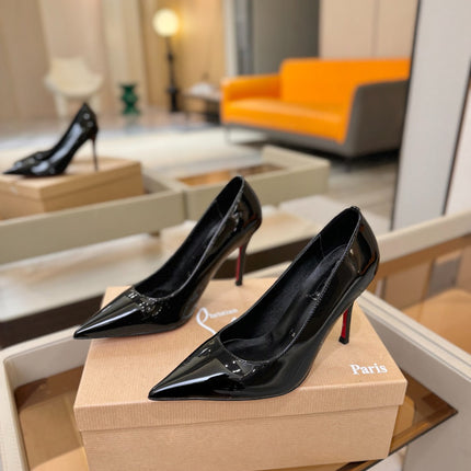 CHRISTIAN LOUBOUTIN 26S POINTED-TOE PUMPS 105 MM IN BLACK PATENT CALFSKIN