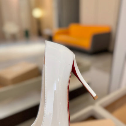 CHRISTIAN LOUBOUTIN 26S POINTED-TOE PUMPS 105 MM IN WHITE PATENT CALFSKIN