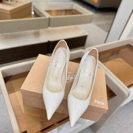 CHRISTIAN LOUBOUTIN 26S POINTED-TOE PUMPS 105 MM IN WHITE PATENT CALFSKIN