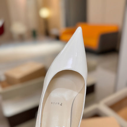 CHRISTIAN LOUBOUTIN 26S POINTED-TOE PUMPS 105 MM IN WHITE PATENT CALFSKIN
