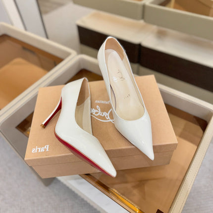 CHRISTIAN LOUBOUTIN 26S POINTED-TOE PUMPS 105 MM IN WHITE PATENT CALFSKIN