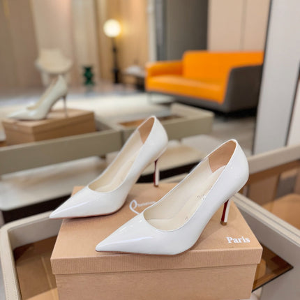 CHRISTIAN LOUBOUTIN 26S POINTED-TOE PUMPS 105 MM IN WHITE PATENT CALFSKIN