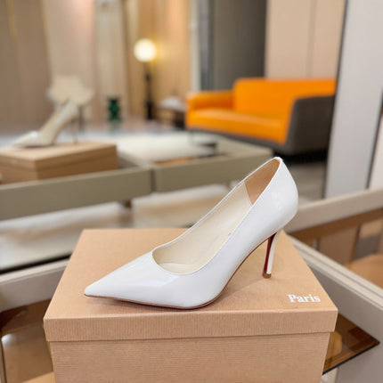 CHRISTIAN LOUBOUTIN 26S POINTED-TOE PUMPS 105 MM IN WHITE PATENT CALFSKIN