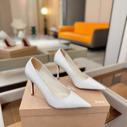 CHRISTIAN LOUBOUTIN 26S POINTED-TOE PUMPS 105 MM IN WHITE PATENT CALFSKIN