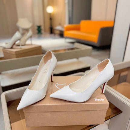 CHRISTIAN LOUBOUTIN 26S POINTED-TOE PUMPS 105 MM IN WHITE PATENT CALFSKIN