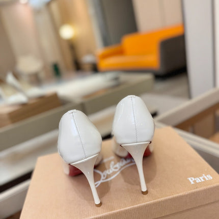 CHRISTIAN LOUBOUTIN 26S POINTED-TOE PUMPS 105 MM IN WHITE PATENT CALFSKIN