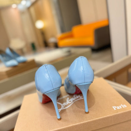 CHRISTIAN LOUBOUTIN 26S POINTED-TOE PUMPS 105 MM IN SKY BLUE PATENT CALFSKIN