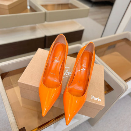 CHRISTIAN LOUBOUTIN 26S POINTED-TOE PUMPS 105 MM IN ORANGE PATENT CALFSKIN
