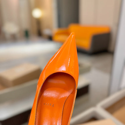 CHRISTIAN LOUBOUTIN 26S POINTED-TOE PUMPS 105 MM IN ORANGE PATENT CALFSKIN