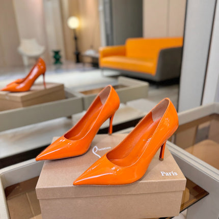 CHRISTIAN LOUBOUTIN 26S POINTED-TOE PUMPS 105 MM IN ORANGE PATENT CALFSKIN