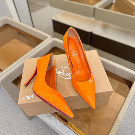 CHRISTIAN LOUBOUTIN 26S POINTED-TOE PUMPS 105 MM IN ORANGE PATENT CALFSKIN