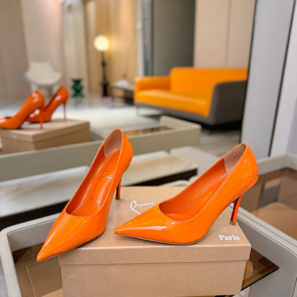 CHRISTIAN LOUBOUTIN 26S POINTED-TOE PUMPS 105 MM IN ORANGE PATENT CALFSKIN