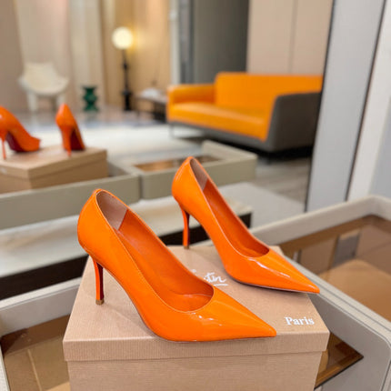 CHRISTIAN LOUBOUTIN 26S POINTED-TOE PUMPS 105 MM IN ORANGE PATENT CALFSKIN