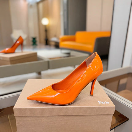CHRISTIAN LOUBOUTIN 26S POINTED-TOE PUMPS 105 MM IN ORANGE PATENT CALFSKIN