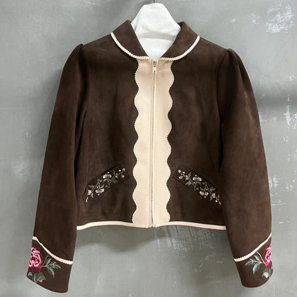 RALPH LAUREN 26S FLORAL-EMBROIDERED SUEDE JACKET 576