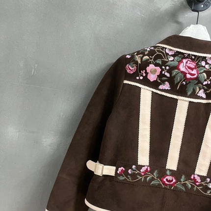 RALPH LAUREN 26S FLORAL-EMBROIDERED SUEDE JACKET 576