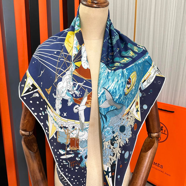 HERMES 26S PRINTED SQUARE SCARF 90 IN SILK 312023