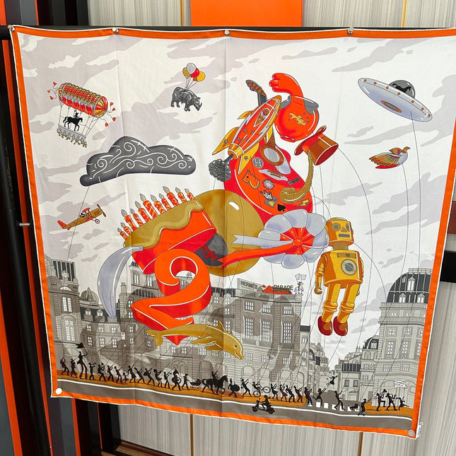 HERMES 26S PRINTED SQUARE SCARF 90 IN SILK 307339