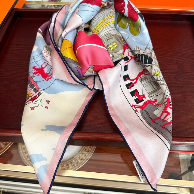 HERMES 26S PRINTED SQUARE SCARF 90 IN SILK 307341