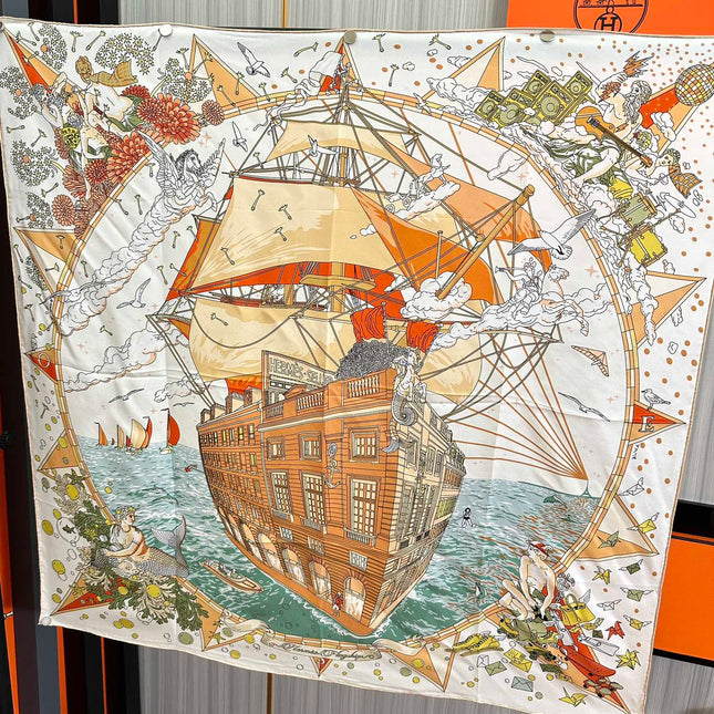 HERMES 26S PRINTED SQUARE SCARF 90 IN SILK 312025
