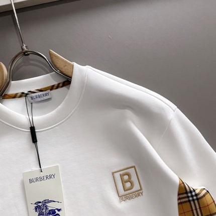 BURBERRY CHECK TRIM COTTON SWEATSHIRT IN WHITE