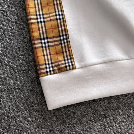 BURBERRY CHECK TRIM COTTON SWEATSHIRT IN WHITE