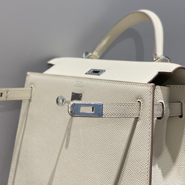 KELLY 25CM IN NATA EPSOM CALFSKIN SILVER HARDWARE