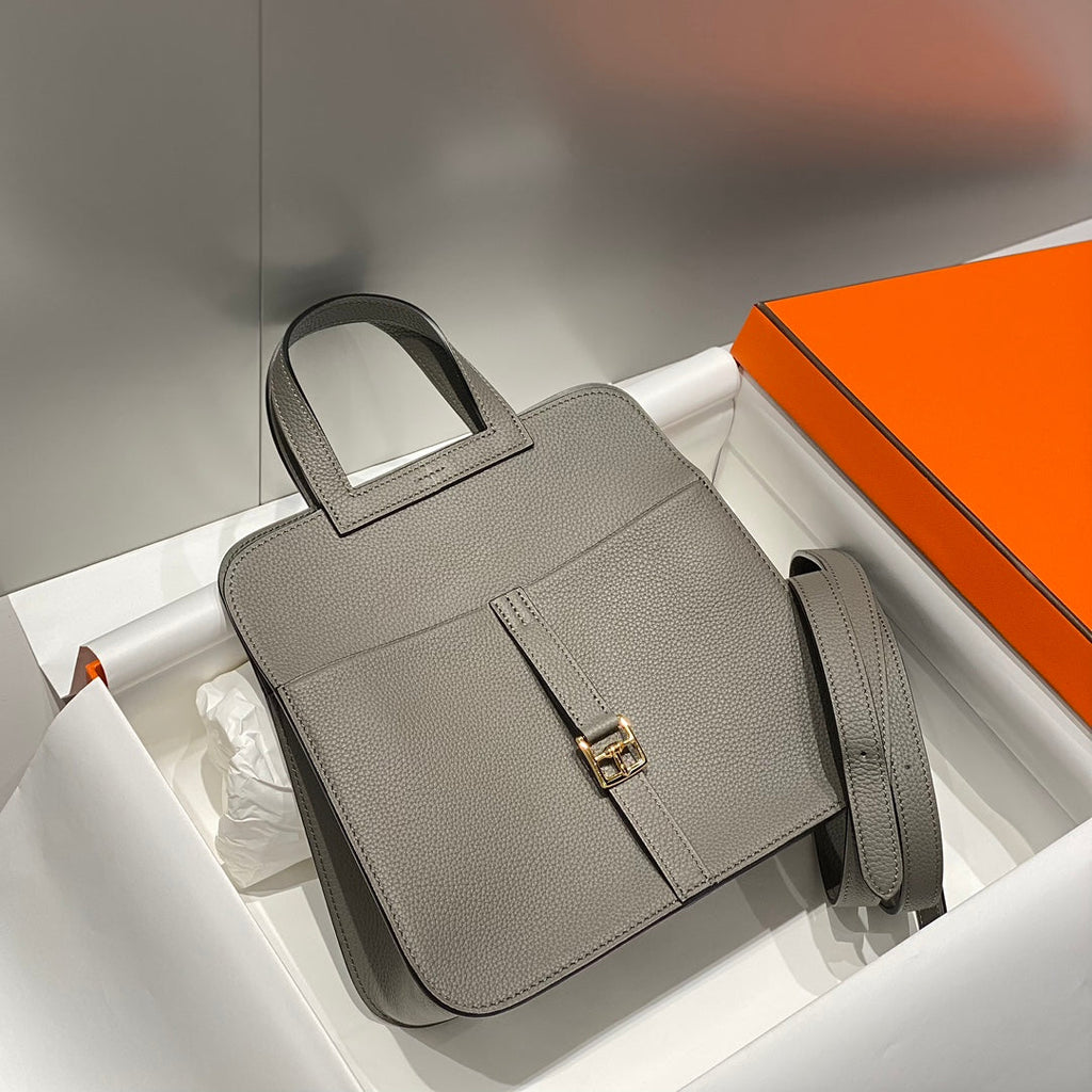 HALZAN 25 HANDLE BAG IN GREY GRAINED CALFSKIN