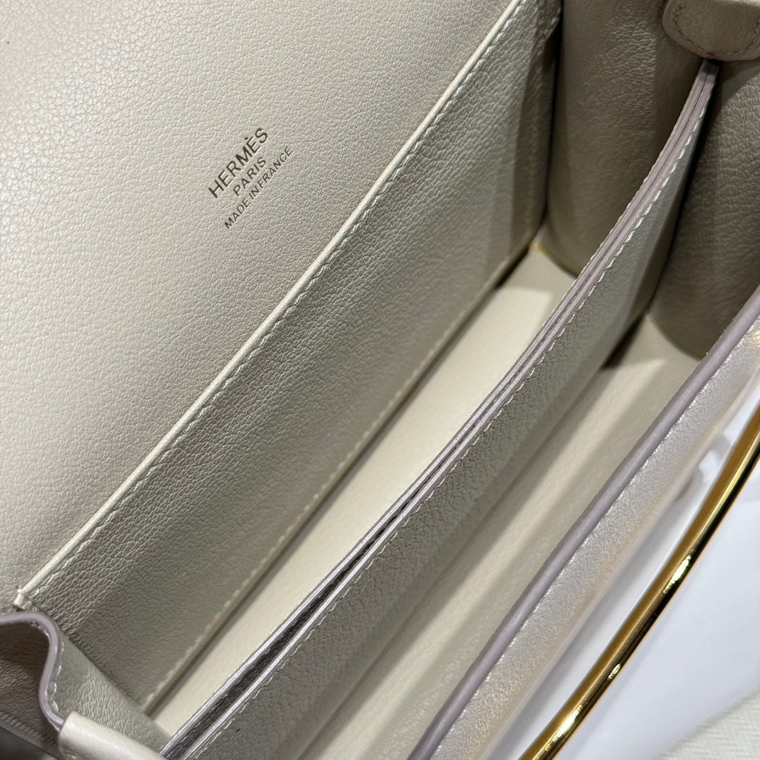 HM ROULIS 18 MINI BAG IN BEIGE CALFSKIN GOLD-TONE HARDWARE