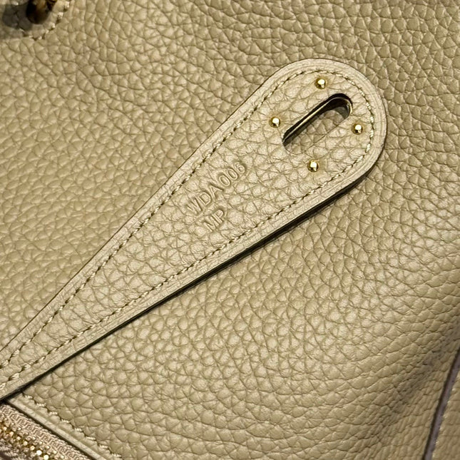 HERMES 25S MEDIUM LINDY 26 IN DARK KHAKI CALFSKIN GOLD HARDWARE