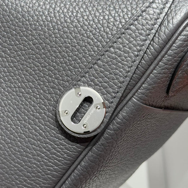 HERMES 25S MEDIUM LINDY 26 IN CHARCOAL GRAY CALFSKIN SILVER HARDWARE
