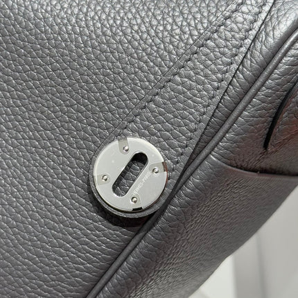 HERMES 25S MEDIUM LINDY 26 IN CHARCOAL GRAY CALFSKIN SILVER HARDWARE