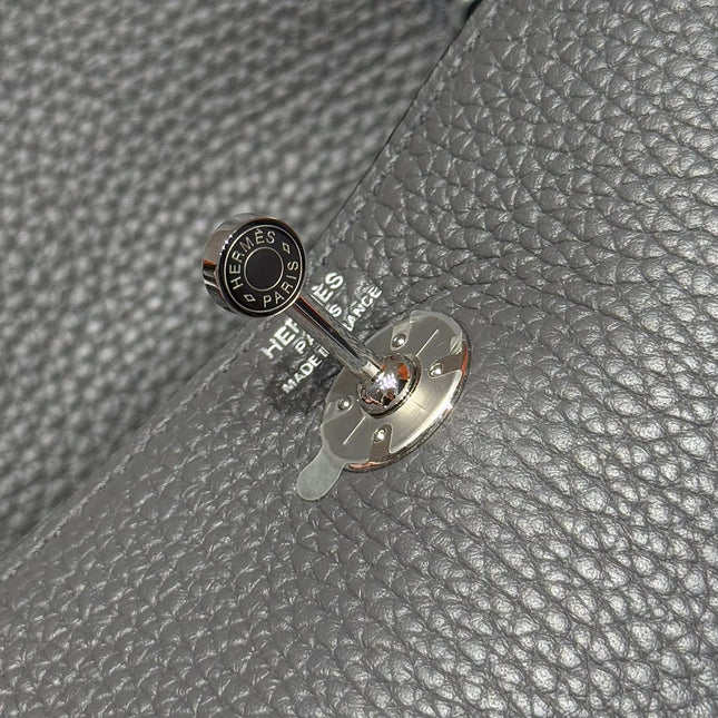 HERMES 25S MINI LINDY 19 IN CHARCOAL GRAY CALFSKIN SILVER HARDWARE