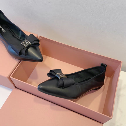 MIUMIU 26S BALLET FLATS IN BLACK CALFSKIN WITH BOW