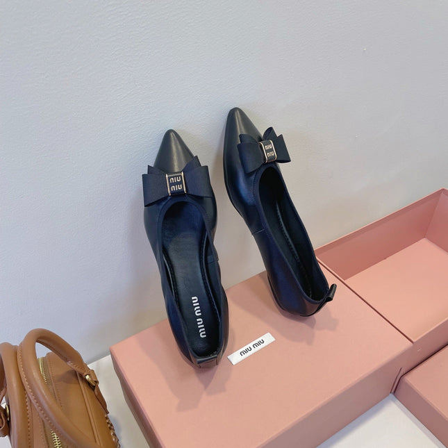 MIUMIU 26S BALLET FLATS IN BLACK CALFSKIN WITH BOW