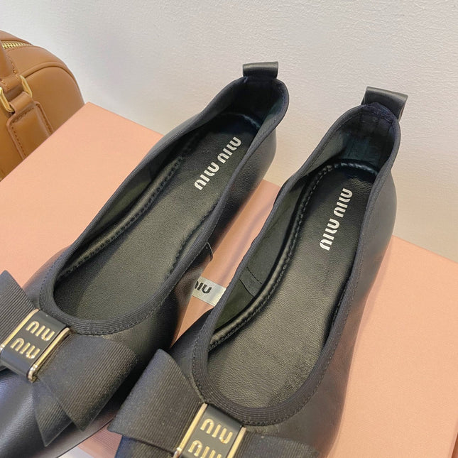 MIUMIU 26S BALLET FLATS IN BLACK CALFSKIN WITH BOW