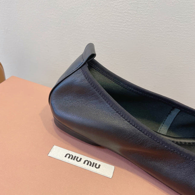 MIUMIU 26S BALLET FLATS IN BLACK CALFSKIN WITH BOW