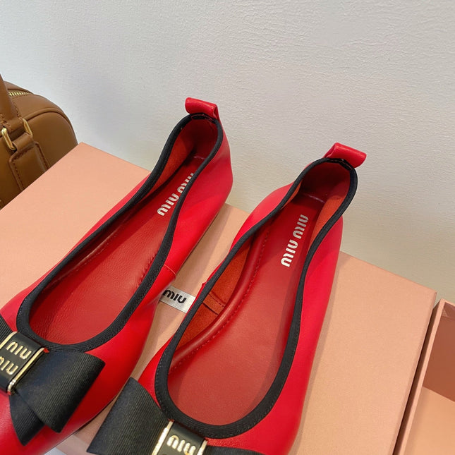 MIUMIU 26S BALLET FLATS IN RED CALFSKIN WITH BOW