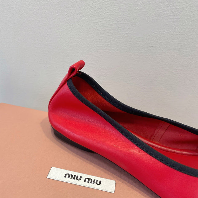 MIUMIU 26S BALLET FLATS IN RED CALFSKIN WITH BOW