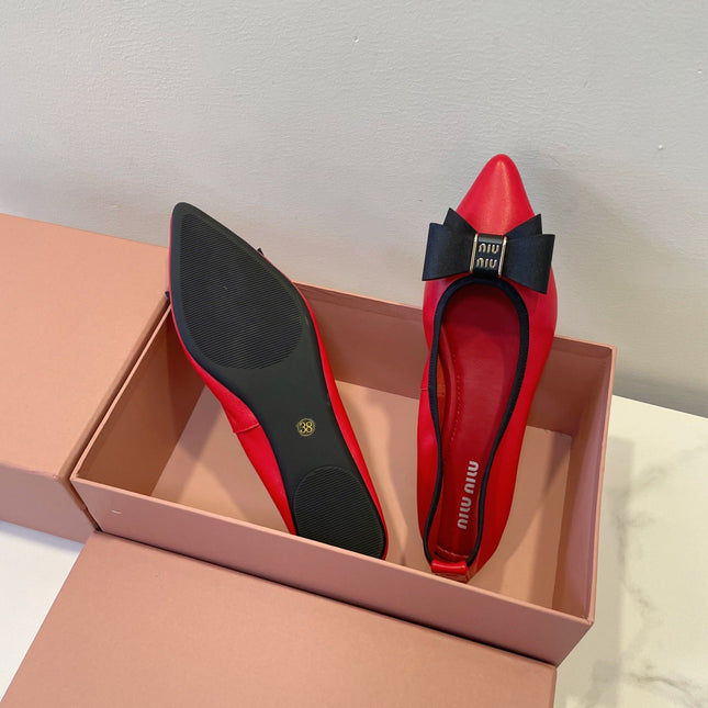 MIUMIU 26S BALLET FLATS IN RED CALFSKIN WITH BOW
