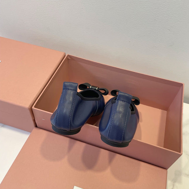 MIUMIU 26S BALLET FLATS IN NAVY BLUE CALFSKIN WITH BOW